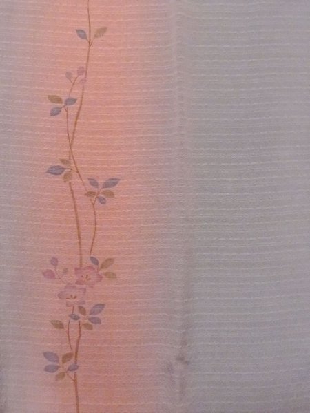 Photo4: N0321E Used Japanese women  Pale Gray MICHIYUKI outer coat / Silk. KIKYO Japanese balloonflower,   (Grade C) (4)