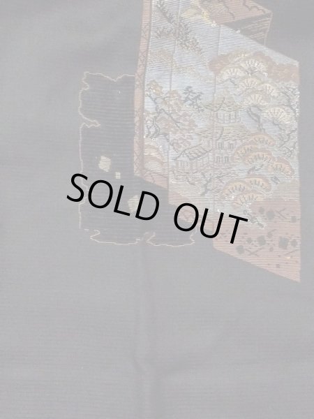 Photo3: N0321F Vintage Japanese women   Black MICHIYUKI outer coat / Silk. Pine tree/branch/needle,   (Grade C) (3)