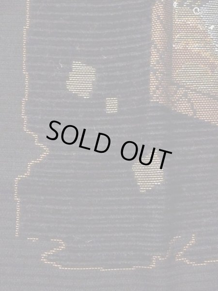 Photo7: N0321F Vintage Japanese women   Black MICHIYUKI outer coat / Silk. Pine tree/branch/needle,   (Grade C) (7)