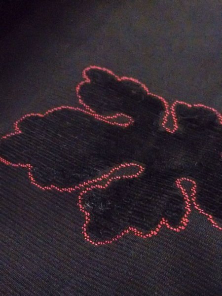 Photo7: N0321I Vintage Japanese women   Black MICHIYUKI outer coat / Synthetic. Flower,   (Grade C) (7)