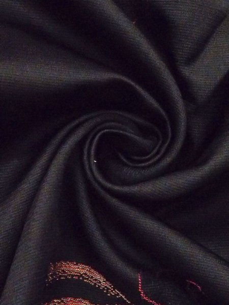 Photo9: N0321I Vintage Japanese women   Black MICHIYUKI outer coat / Synthetic. Flower,   (Grade C) (9)