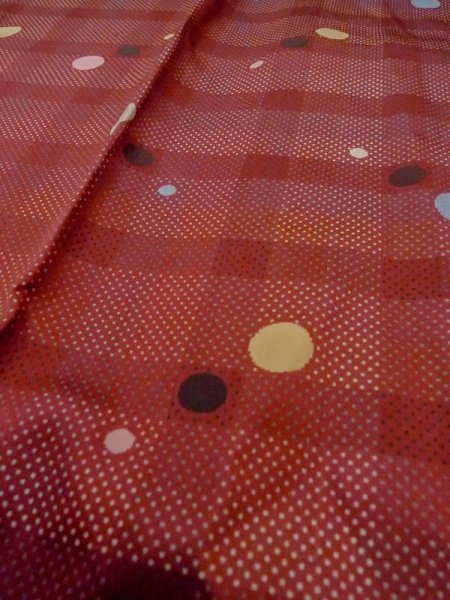 Photo8: N0321Q Vintage Japanese women   Dark Red Rain coat / Silk. Dot,   (Grade C) (8)