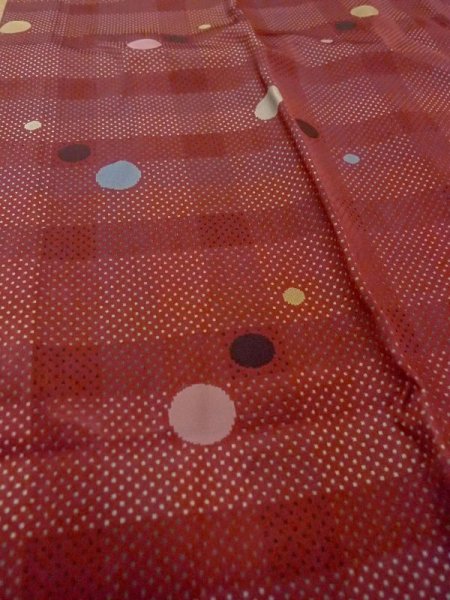 Photo9: N0321Q Vintage Japanese women   Dark Red Rain coat / Silk. Dot,   (Grade C) (9)