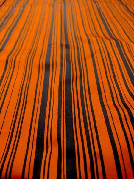 Photo10: N0321X Vintage Japanese women  Shiny Orange Rain coat / Synthetic. Stripes   (Grade B) (10)