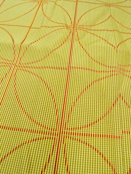 Photo8: N0322C Vintage Japanese women   Yellowish Green MICHIYUKI outer coat / Synthetic. Crossed circles,   (Grade B) (8)