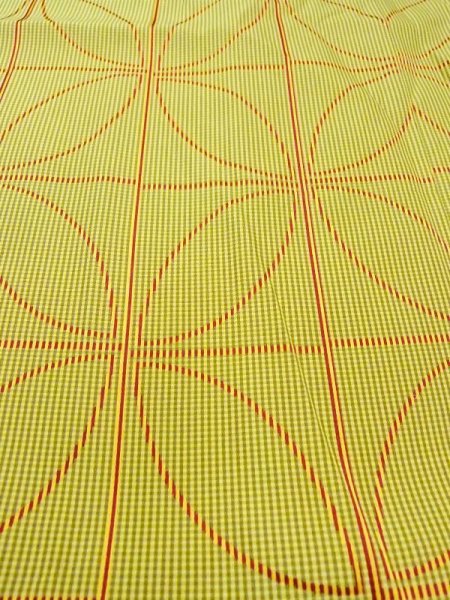 Photo9: N0322C Vintage Japanese women   Yellowish Green MICHIYUKI outer coat / Synthetic. Crossed circles,   (Grade B) (9)