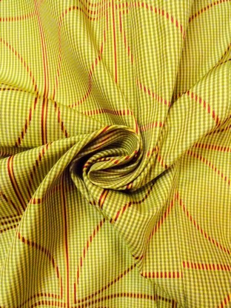 Photo11: N0322C Vintage Japanese women   Yellowish Green MICHIYUKI outer coat / Synthetic. Crossed circles,   (Grade B) (11)