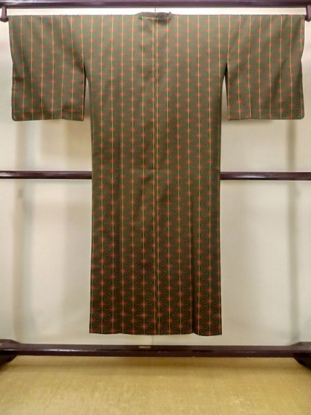 Photo2: N0322D Vintage Japanese women   Green MICHIYUKI outer coat / Silk. Hemp leaf   (Grade B) (2)