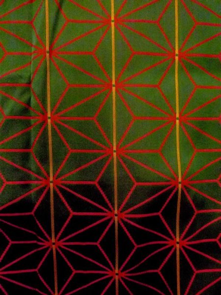 Photo5: N0322D Vintage Japanese women   Green MICHIYUKI outer coat / Silk. Hemp leaf   (Grade B) (5)