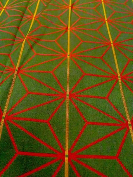 Photo9: N0322D Vintage Japanese women   Green MICHIYUKI outer coat / Silk. Hemp leaf   (Grade B) (9)