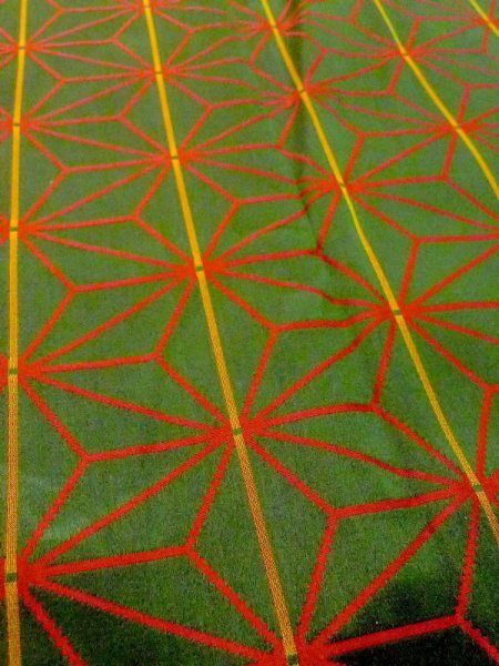 Photo10: N0322D Vintage Japanese women   Green MICHIYUKI outer coat / Silk. Hemp leaf   (Grade B) (10)