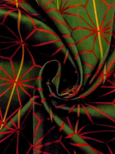 Photo11: N0322D Vintage Japanese women   Green MICHIYUKI outer coat / Silk. Hemp leaf   (Grade B) (11)