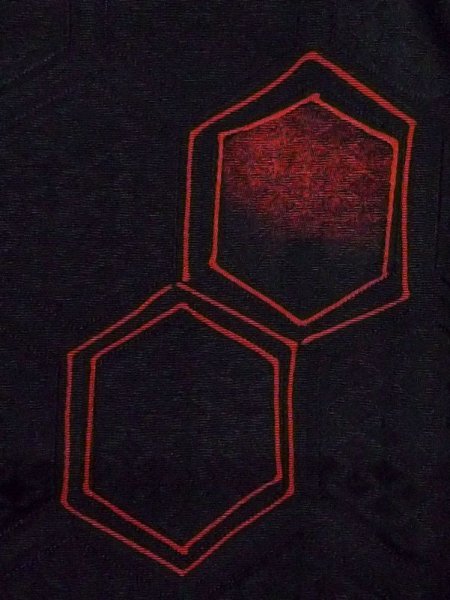 Photo6: N0329D Vintage Japanese women   Black MICHIYUKI outer coat / Silk. Tortoise-shell pattern(Hexagonal pattern)   (Grade C) (6)