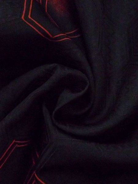 Photo9: N0329D Vintage Japanese women   Black MICHIYUKI outer coat / Silk. Tortoise-shell pattern(Hexagonal pattern)   (Grade C) (9)