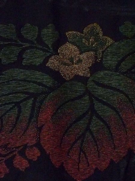 Photo5: N0329E Vintage Japanese women   Black MICHIYUKI outer coat / Silk. Chrysanthemum,   (Grade C) (5)