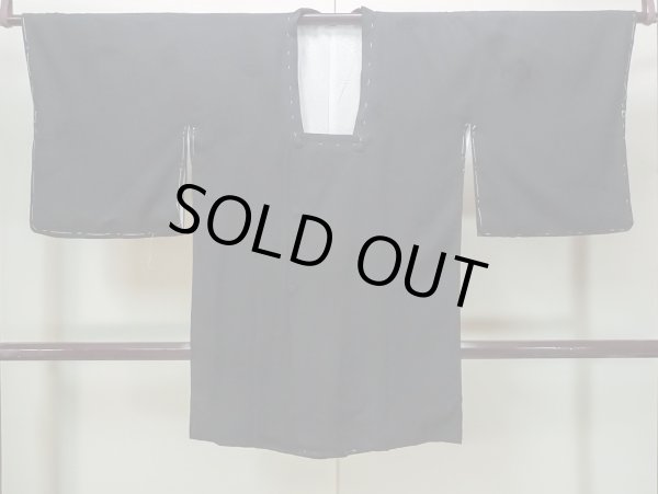 Photo1: Mint N0329N Vintage Japanese women   Black MICHIYUKI outer coat / Silk. Flower   (Grade A) (1)