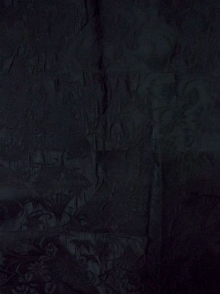 Photo3: N0329O Vintage Japanese women   Black MICHIYUKI outer coat / Silk. Flower,   (Grade B) (3)