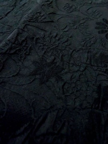 Photo9: N0329O Vintage Japanese women   Black MICHIYUKI outer coat / Silk. Flower,   (Grade B) (9)