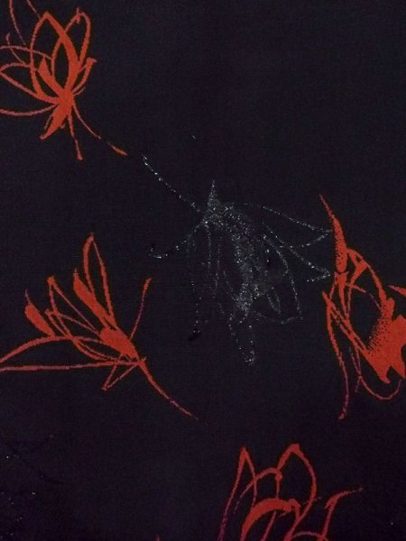 Photo5: N0329Q Vintage Japanese women   Black MICHIYUKI outer coat / Silk. Flower   (Grade B) (5)