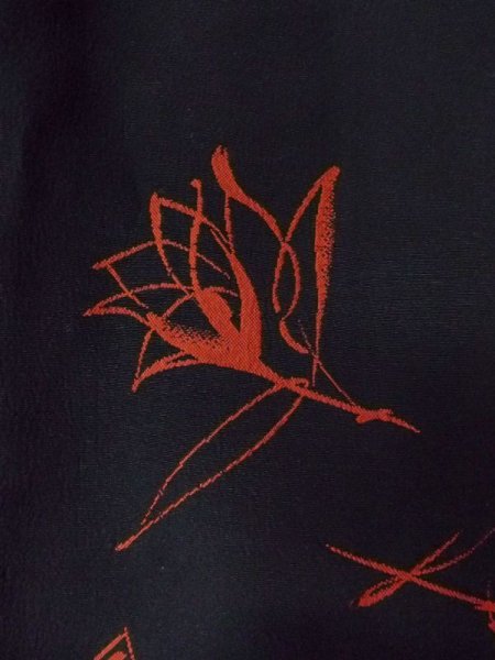 Photo7: N0329Q Vintage Japanese women   Black MICHIYUKI outer coat / Silk. Flower   (Grade B) (7)