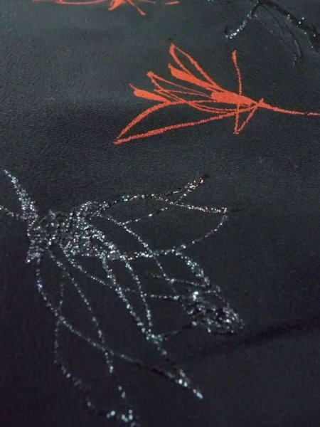 Photo9: N0329Q Vintage Japanese women   Black MICHIYUKI outer coat / Silk. Flower   (Grade B) (9)