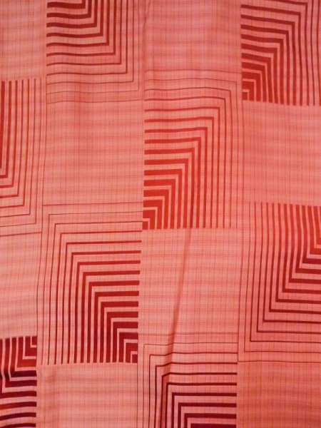 Photo3: Mint N0329W Vintage Japanese women   Coral Rain coat / Silk. Geometrical pattern,   (Grade A) (3)