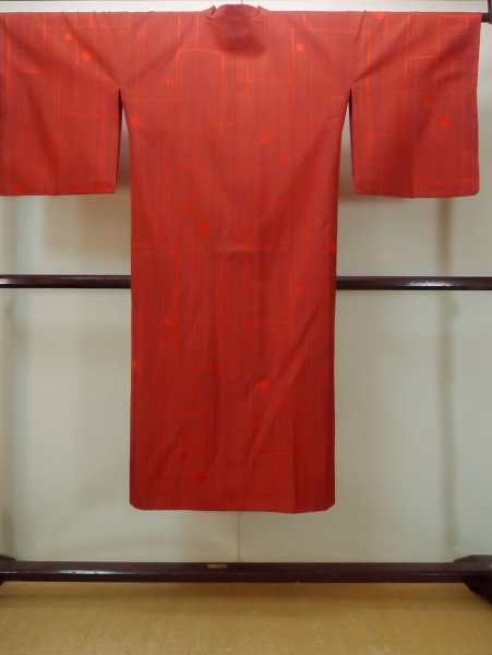 Photo2: N0329Z Vintage Japanese women   Vermilion MICHIYUKI outer coat / Silk. Line,   (Grade C) (2)