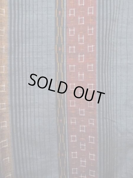 Photo4: Mint N0409A Used Japanese women   Gray TSUMUGI pongee / Silk. Stripes,   (Grade A) (4)