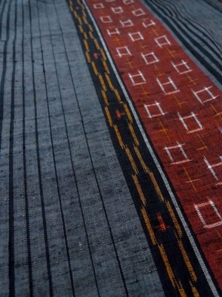 Photo8: Mint N0409A Used Japanese women   Gray TSUMUGI pongee / Silk. Stripes,   (Grade A) (8)