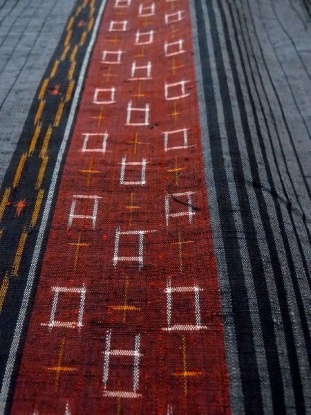 Photo9: Mint N0409A Used Japanese women   Gray TSUMUGI pongee / Silk. Stripes,   (Grade A) (9)