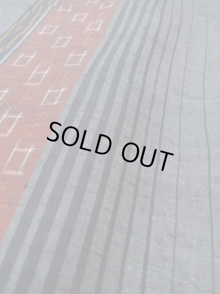 Photo10: Mint N0409A Used Japanese women   Gray TSUMUGI pongee / Silk. Stripes,   (Grade A) (10)