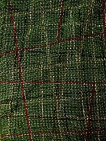 Photo3: N0409C Vintage Japanese women   Green TSUMUGI pongee / Silk. Plaid Checks   (Grade A) (3)