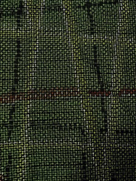 Photo6: N0409C Vintage Japanese women   Green TSUMUGI pongee / Silk. Plaid Checks   (Grade A) (6)