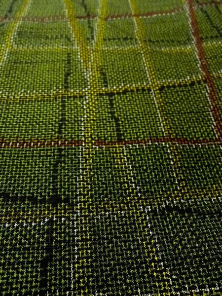 Photo9: N0409C Vintage Japanese women   Green TSUMUGI pongee / Silk. Plaid Checks   (Grade A) (9)