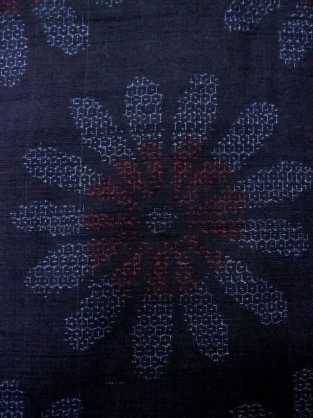 Photo7: N0409D Vintage Japanese women   Indigo Blue TSUMUGI pongee / Silk. Flower,   (Grade B) (7)