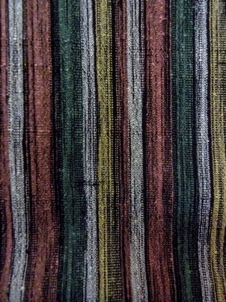 Photo7: Mint N0409H Vintage Japanese women  Grayish Multi Color TSUMUGI pongee / Silk. Stripes   (Grade A) (7)