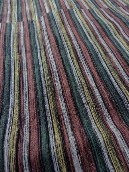 Photo10: Mint N0409H Vintage Japanese women  Grayish Multi Color TSUMUGI pongee / Silk. Stripes   (Grade A) (10)