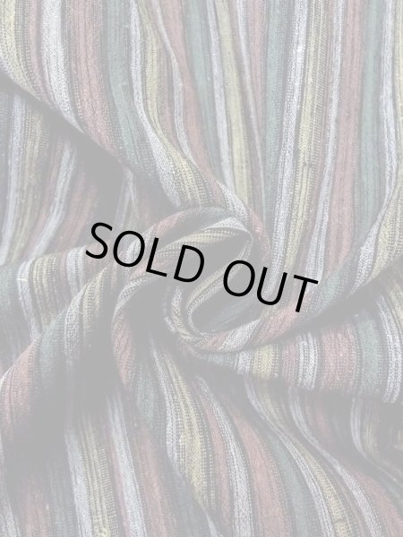 Photo12: Mint N0409H Vintage Japanese women  Grayish Multi Color TSUMUGI pongee / Silk. Stripes   (Grade A) (12)