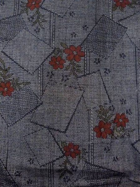 Photo4: Mint N0409K Vintage Japanese women   Gray TSUMUGI pongee / Silk. Flower,   (Grade A) (4)