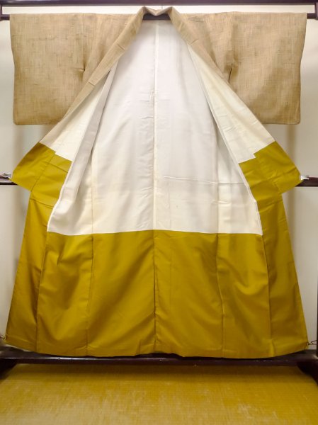 Photo2: N0409M Vintage Japanese women   Brown TSUMUGI pongee / Silk. Flower,   (Grade B) (2)