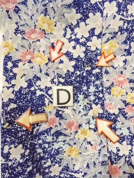 Photo17: N0409P Vintage Japanese women  Vivid Blue KOMON dyed / Silk. SAKURA cherry blossom   (Grade C) (17)