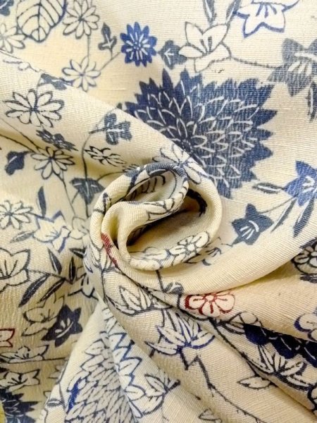 Photo12: N0409R Vintage Japanese women   Off White KOMON dyed / Silk. SAKURA cherry blossom,   (Grade C) (12)