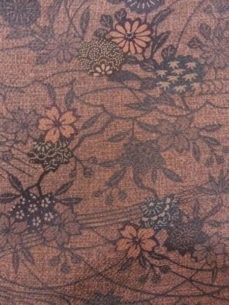 Photo7: N0409T Used Japanese women  Reddish Brown KOMON dyed / Silk. SAKURA cherry blossom,   (Grade B) (7)