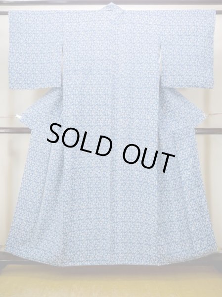 Photo2: N0409V Vintage Japanese women  Grayish Blue KOMON dyed / Silk. Flower,   (Grade C) (2)