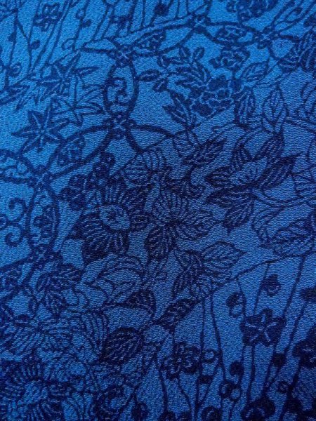 Photo5: Mint N0409W Used Japanese women Pale Dark Indigo Blue KOMON dyed / Silk. Peony,   (Grade A) (5)
