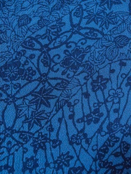 Photo6: Mint N0409W Used Japanese women Pale Dark Indigo Blue KOMON dyed / Silk. Peony,   (Grade A) (6)