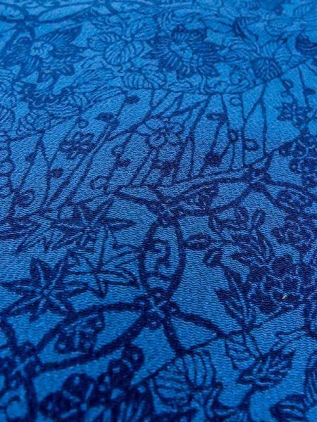 Photo8: Mint N0409W Used Japanese women Pale Dark Indigo Blue KOMON dyed / Silk. Peony,   (Grade A) (8)