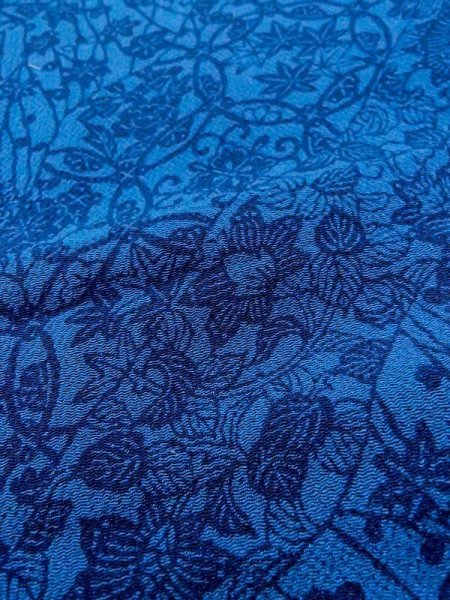 Photo9: Mint N0409W Used Japanese women Pale Dark Indigo Blue KOMON dyed / Silk. Peony,   (Grade A) (9)