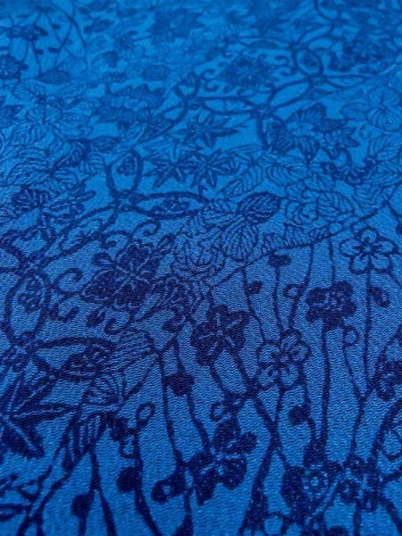 Photo10: Mint N0409W Used Japanese women Pale Dark Indigo Blue KOMON dyed / Silk. Peony,   (Grade A) (10)