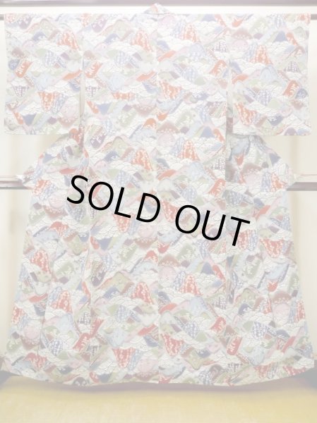 Photo1: N0409X Vintage Japanese women   Multi Color KOMON dyed / Silk. SAKURA cherry blossom,   (Grade C) (1)